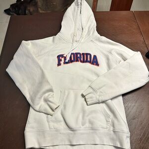 Champion White Hoodie with Blue and Orange Accents
